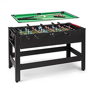 KLARFIT Spin 2 az 1-ben, játékasztal, biliárd, csocsó, 180°-ban elfordítható, játéktartozékok, fekete kép