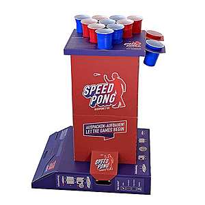 BeerCup Bounce, speedpong játékoszlop, kompakt doboz, 6 kék és piros pohár, mellékelve 2 labdácska kép
