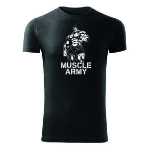 DRAGOWA fitness póló muscle army man, fekete 180g/m2 kép