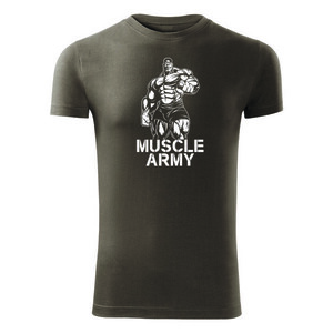 DRAGOWA fitness póló muscle army man, oliv 180g/m2 kép