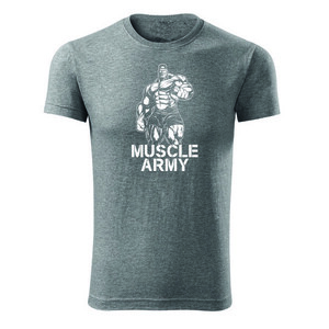 DRAGOWA fitness póló muscle army man, szürke 180g/m2 kép