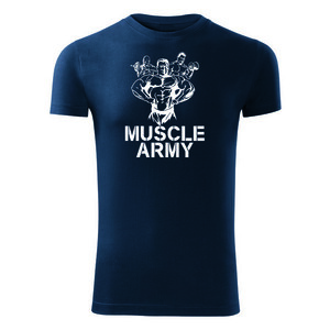 DRAGOWA fitness póló muscle army team, kék 180g/m2 kép