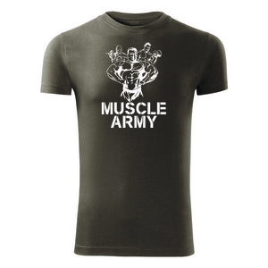 DRAGOWA fitness póló muscle army team, oliv 180g/m2 kép