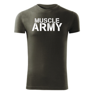 DRAGOWA fitness póló muscle army, oliv 180g/m2 kép