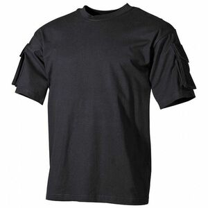 MFH US Fekete trikó velcro zsebekkel a karokon, 170g/m2 kép