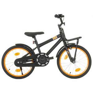 Fekete és narancssárga gyerekkerékpár elülső hordozóval 18" kép