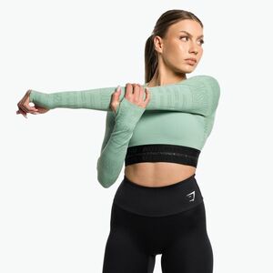 Női Gymshark Vision Crop Top hosszú ujjú edzőfelső zöld/fekete kép