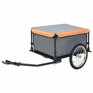 vidaXL szürke és narancssárga kerékpár-utánfutó 65 kg kép