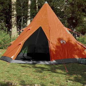 vidaXL 185T Taffeta 4-személyes szürke-narancs sátor 367x367x259 cm kép