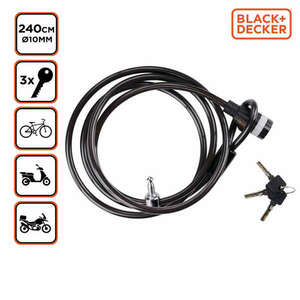 BLACK+DECKER Kerékpár kábelzár Ø1x240cm, 500g, 3 kulcs (BXCHBL7005) kép