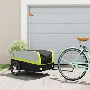 vidaXL fekete-zöld vas kerékpár-utánfutó 45 kg kép