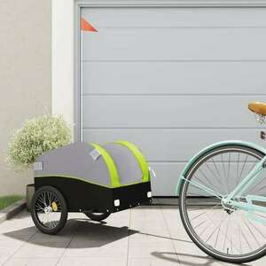 vidaXL fekete-zöld vas kerékpár utánfutó 30 kg kép