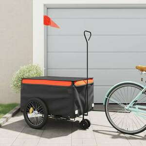 vidaXL fekete-narancssárga vas kerékpár-utánfutó 45 kg kép