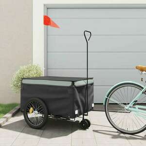 vidaXL fekete-szürke vas kerékpár-utánfutó 45 kg kép
