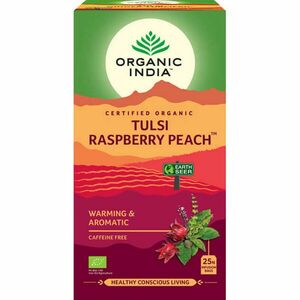 Tulsi RASPBERRY PEACH Málna Őszibarack, filteres bio tea, 25 filter - Organic India kép
