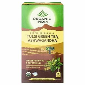 Tulsi GREEN TEA ASHWAGANDA, filteres bio tea, 25 filter - Organic India kép