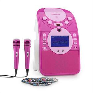 Auna ScreenStar karaoke rendszer, kamera, CD, USB, SD, MP3, 2 x mikrofon, 3 x CD+G, rózsaszín kép