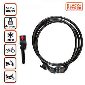 BLACK+DECKER Kerékpár kábelzár, számzáras (4x), ⌀1x90cm, 200g (BX... kép