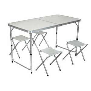 Összecsukható asztal, kemping, 4 székkel, alumínium, 120x70x70 cm... kép