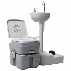 vidaXL szürke hordozható kemping WC és kézmosó állvány kép