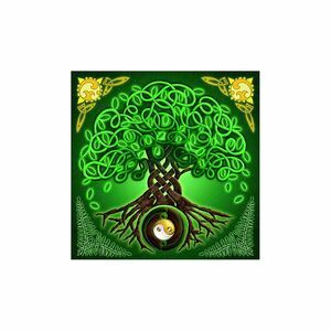 Mandala falikép - Életfa zöld kép