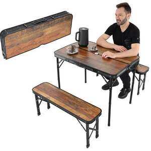 Összecsukható kemping asztal és 2 pad 90x60x70cm fa kép