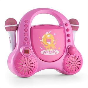 Auna Rockpocket-A PK gyerek karaoke rendszer, CD, AUX, 2 x mikrofon, tölthető akkumulátor, rózsaszín kép