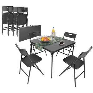 Összecsukható kerti asztal és 4 fekete szék készlet kép