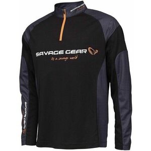 Savage Gear Horgászpóló Tournament Gear Shirt 1/2 Zip Fekete tinta L kép