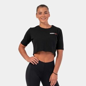 NEBBIA Women‘s T-shirt Crop Top Minimalist Logo Black kép