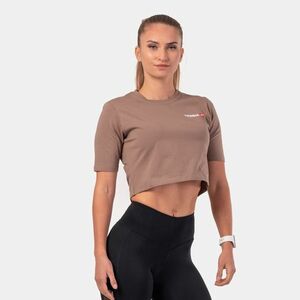 NEBBIA Women‘s T-shirt Crop Top Minimalist Logo Brown kép