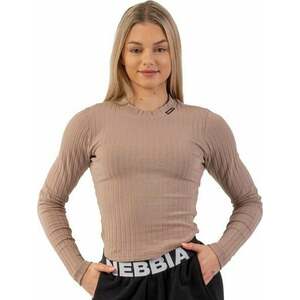 Nebbia Organic Cotton Ribbed Long Sleeve Top Brown XS Fitness póló kép