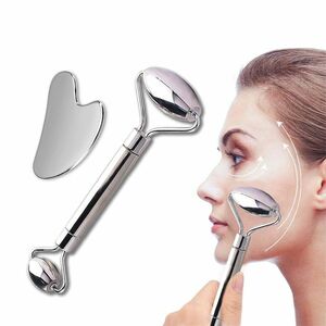 Fém masszázs készlet arcrollerrel és gua sha-val inSPORTline Comesta Set kép