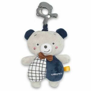 BABY MIX TEDDY BEAR Plüssjáték játékszerkezettel és akasztócsipesszel, szürke, méret kép