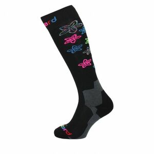 Junior sí térdzokni (zokni) BLIZZARD Viva Flowers ski socks junior, black flowers kép