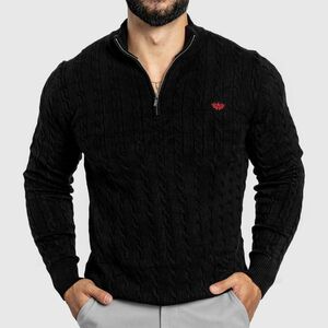 Férfi kötött pulóver Iron Aesthetics Cable Knit, fekete kép