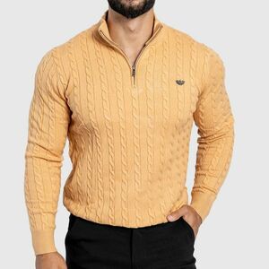 Férfi kötött pulóver Iron Aesthetics Cable Knit, camel kép