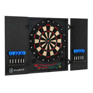 KLARFIT Dartmaster 180 darts elülső ajtóval 12 darts és 24 darts hegy tápegység fali konzol kép