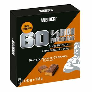 Weider Fehérjeszelet 60% fehérjével, 3 db, karamell-mogyoróvaj ízű kép