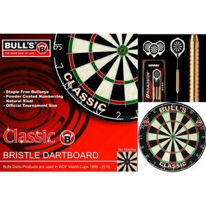 darts tábla Bull's Classic + 2 szett steel Dart szet Winmau steel BROADSIDE BRASS, 22g kép