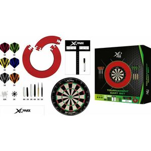 XQMAX komplett dart csomag Tournament red (tábla, piros falvédő, felírótábla + kellékek) kép