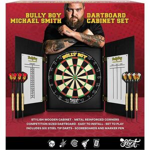 komplett dart csomag Shot Michael Smith darts tábla és kabinet 2 szett nyíllal kép