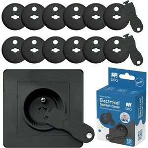 Sipo 12 + 2 Biztonsági konnektorvédő, fekete, méret kép