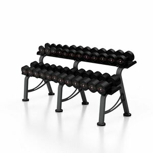 Gumírozott acél súlyzók 5-32, 5 kg állvánnyal - Marbo Sport, 552kg, 24db egykezes súlyzó, acél, gumírozott, tartóval, kétsoros állvány kép