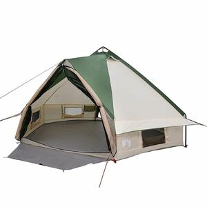 vidaXL Teepee sátor tetővel tárolóval Zöld és Fehér 490 x 410 x 210 cm kép