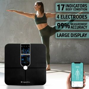Intelligens személyi mérleg inSPORTline Syncale 100, könnyen olvasható kijelző, 17 különböző mérési mutató, akár 24 felhasználó kép