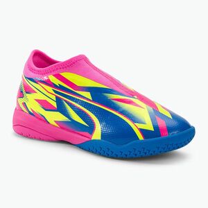 PUMA Ultra Match LL Energy IT+Mid Jr gyermek focicipő világító rózsaszín/ultrakék/sárga figyelmeztetés (Ultra Match Ll Energy It+Mid Jr 107557 01) kép