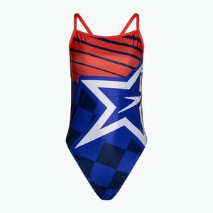 Speedo Placement Digital Vback női egyrészes fürdőruha cerulean kék/true cobalt/watermelon/fehér (Placement Digital Vback 8-00349916610) kép