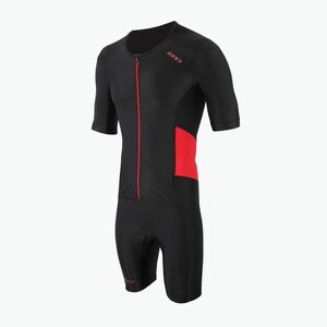 Férfi triatlonruha ZONE3 Activate Short Sleeve Full Zip Trisuit black/red (Activate Full Zip Trisuit TS21MACTS108) kép