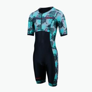 Férfi triatlonruha ZONE3 Activate+ Short Sleeve Trisuit tribal rush/black/khaki (Activate+ Trisuit TS24MMOMII101) kép